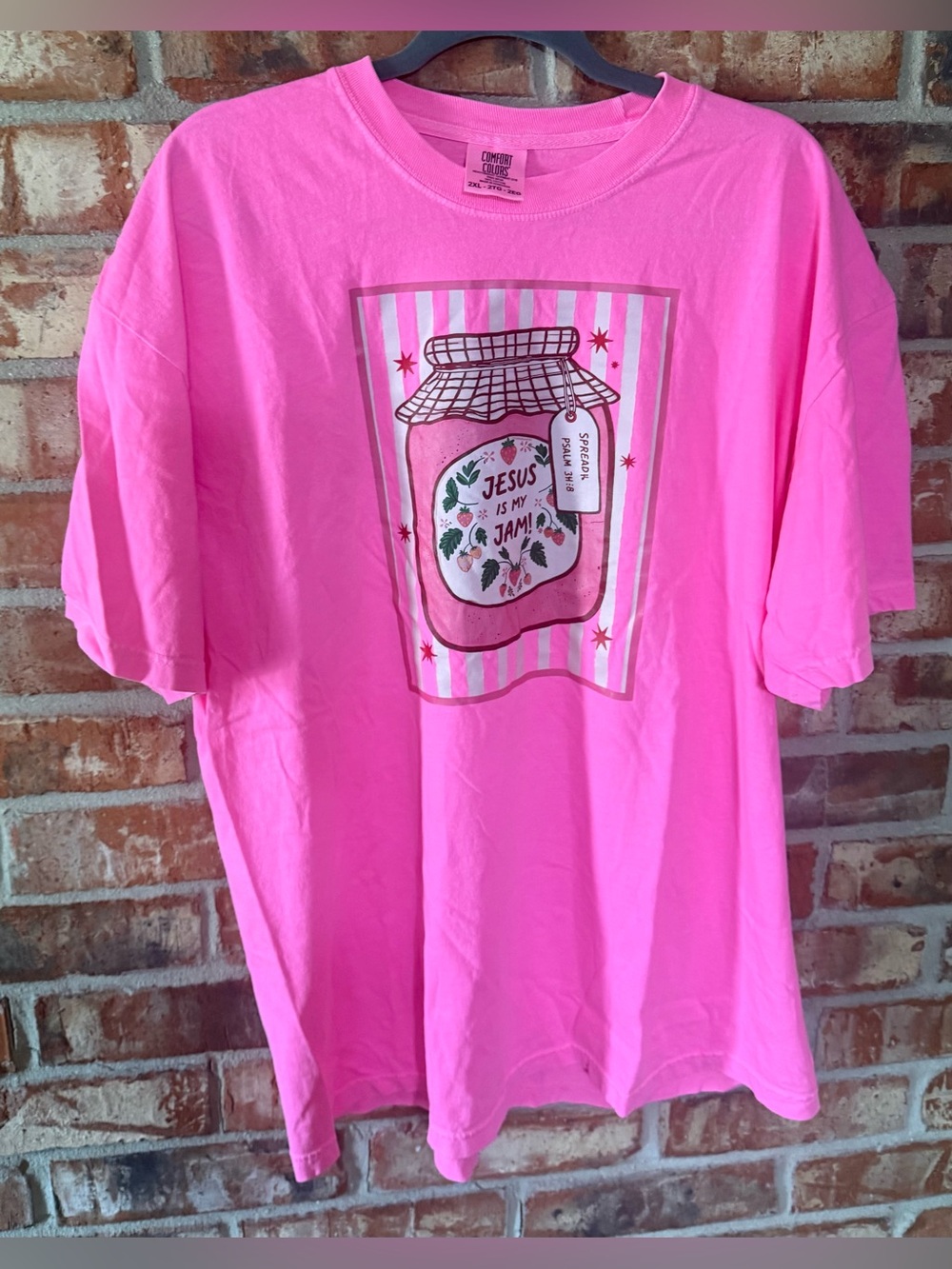 Comfort Colors Hot Pink Graphic Tee with Jesus is my Jam Jar Design